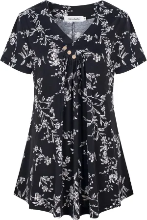 Ninedaily Women's Tunic Summer Short Sleeve Top Loose V Neck Dressy Shirt Blouse