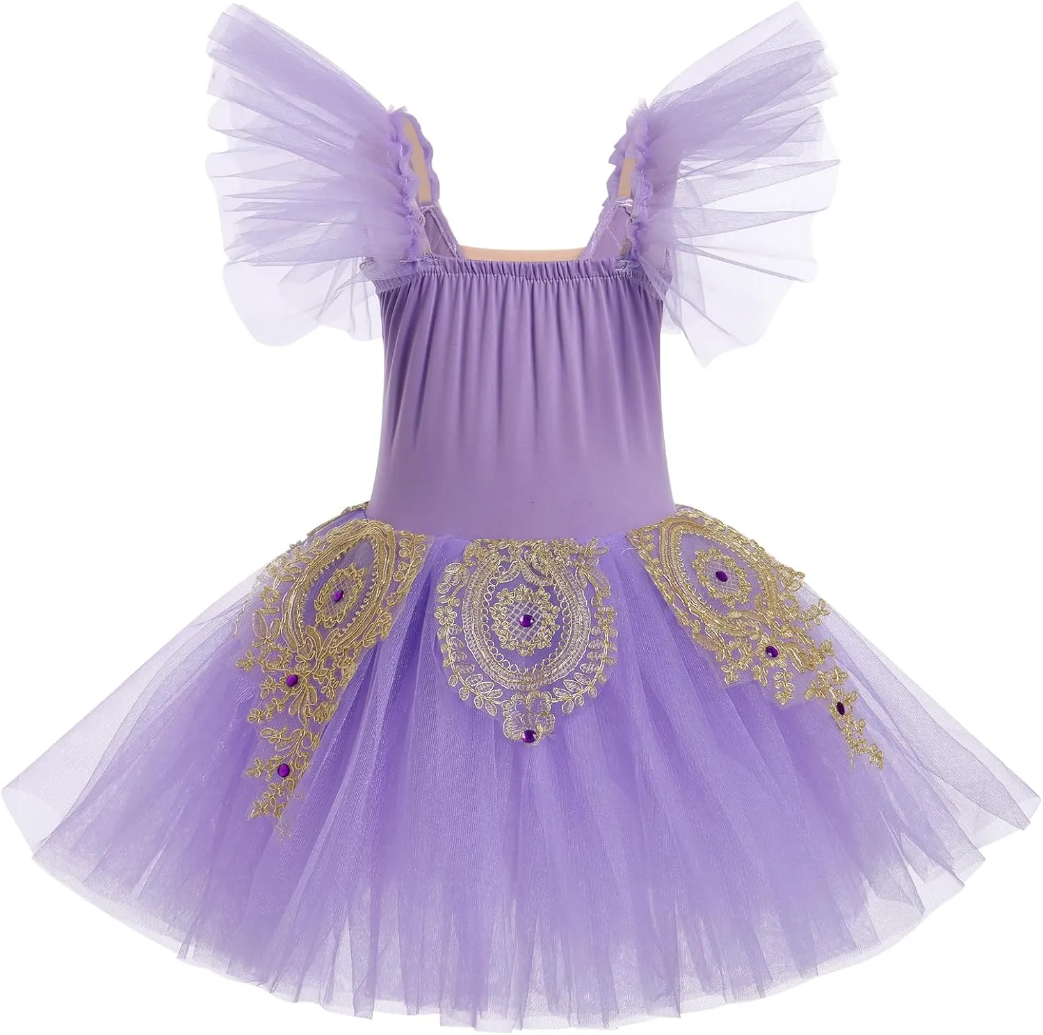 ODASDO Ballet Leotard for Girls Mesh Flutter Sleeve Princess Tutu Dress Kids Stage Performance Ballerina Dress Up