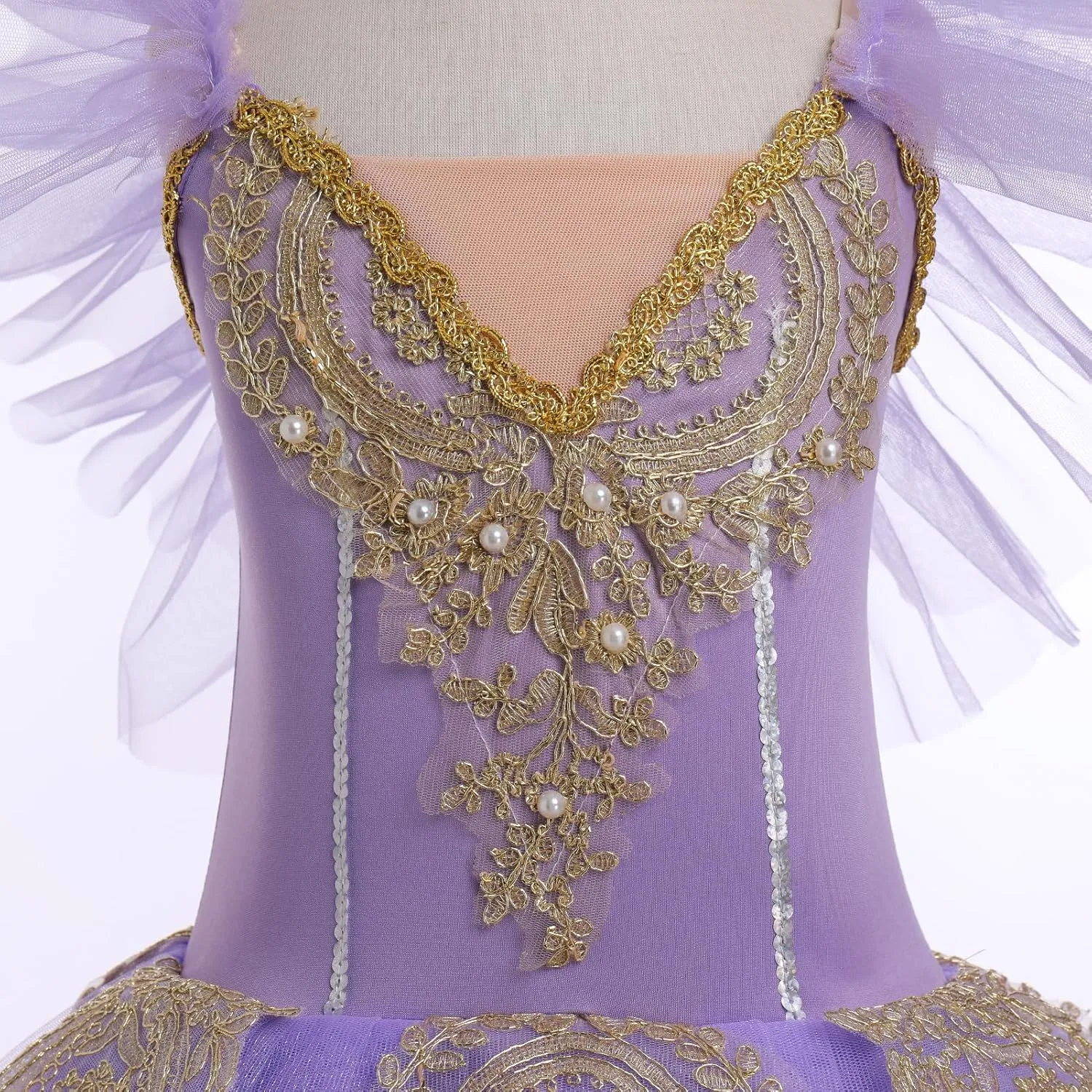 ODASDO Ballet Leotard for Girls Mesh Flutter Sleeve Princess Tutu Dress Kids Stage Performance Ballerina Dress Up