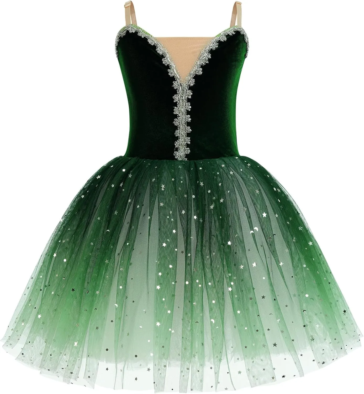 ODASDO Girl Ballet Long Tutu Dress Velvet Spaghetti Straps Camisole Gymnastics Leotard Ballerina Costume Dress Up Performance