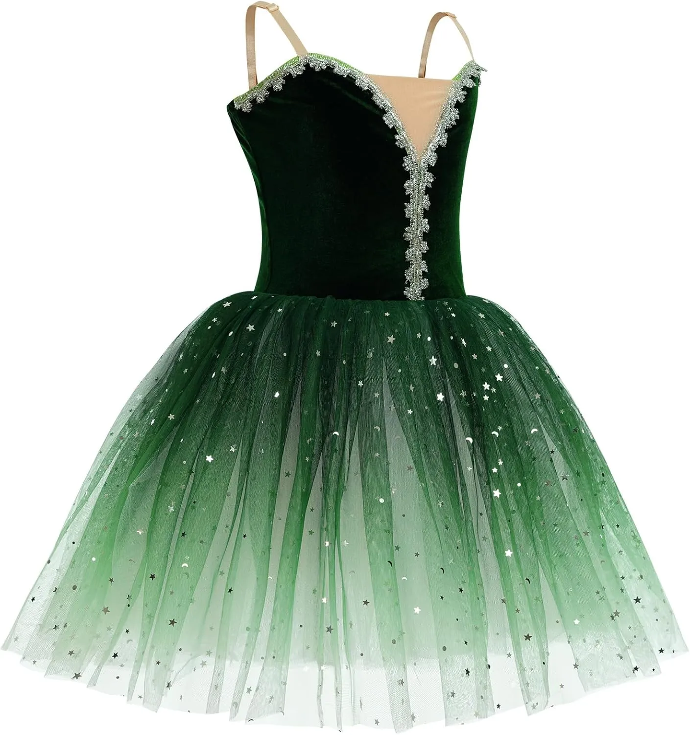 ODASDO Girl Ballet Long Tutu Dress Velvet Spaghetti Straps Camisole Gymnastics Leotard Ballerina Costume Dress Up Performance