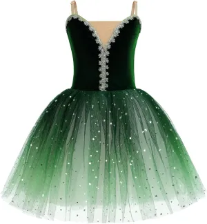 ODASDO Girl Ballet Long Tutu Dress Velvet Spaghetti Straps Camisole Gymnastics Leotard Ballerina Costume Dress Up Performance