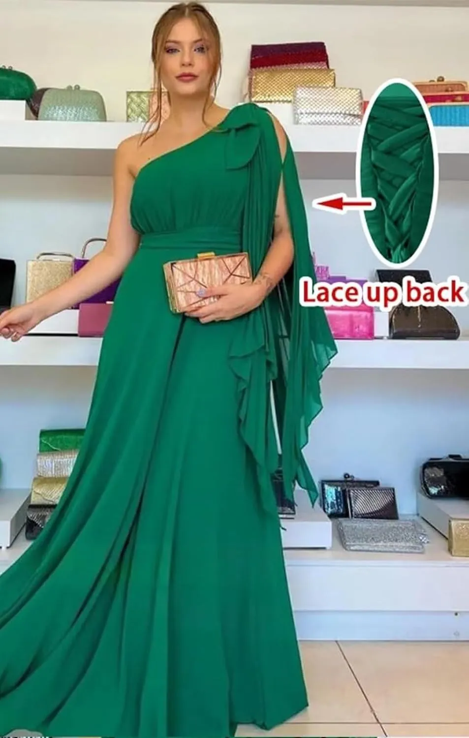OFEYCHUN One Shoulder Bridesmaid Dresses for Women Chiffon Formal Dresses Long Evening Gown with Bow