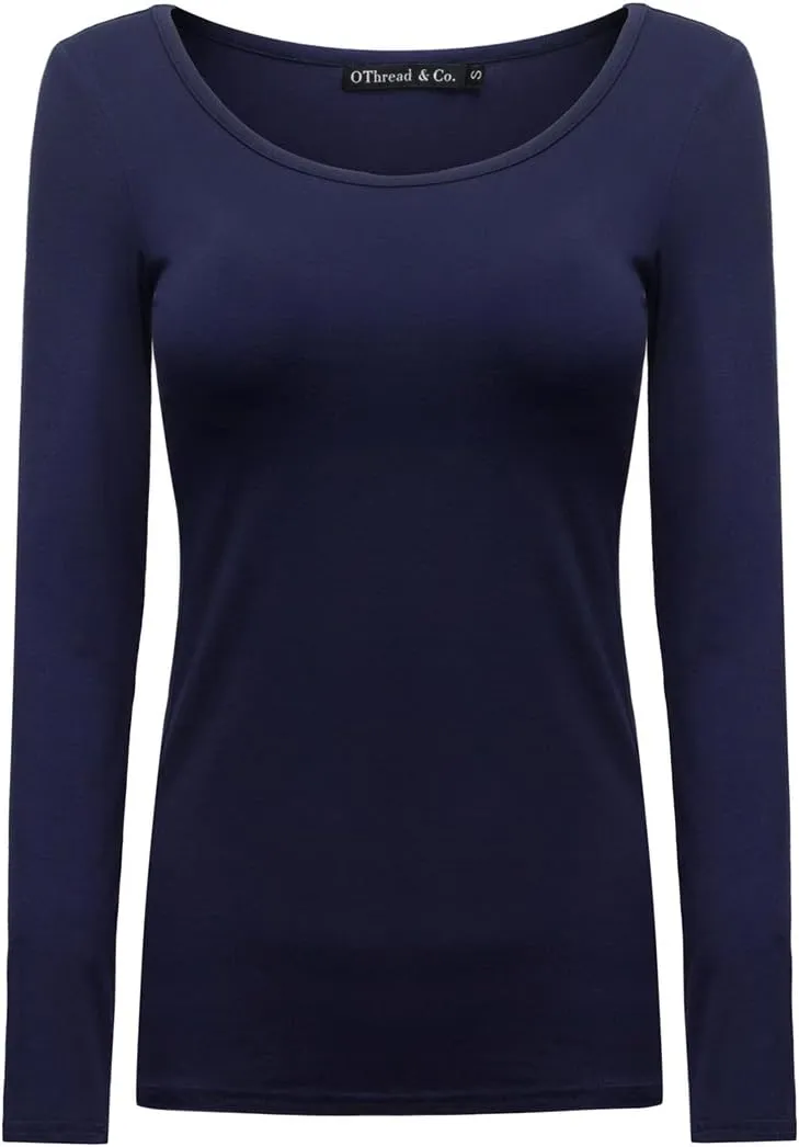 OThread & Co. Women's Long Sleeve T-Shirt Scoop Neck Basic Layer Stretchy Shirts