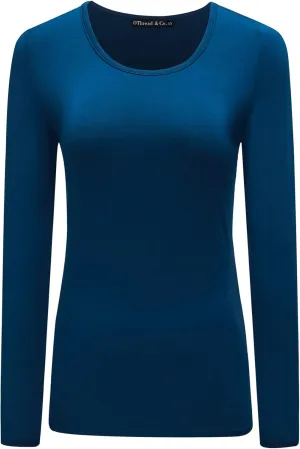 OThread & Co. Women's Long Sleeve T-Shirt Scoop Neck Basic Layer Stretchy Shirts