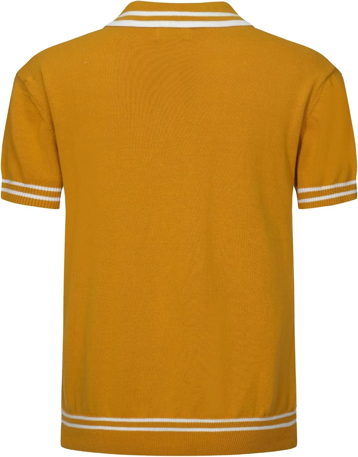 OXKNIT Mens Knitted Vintage Polo Shirt, 1960s Mod Style Retro Polo Textures Shirt with Double Line Neck