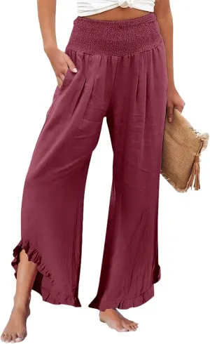 Pants for Women, Cotton Linen Straight Leg Wide Pants High Waisted Summer