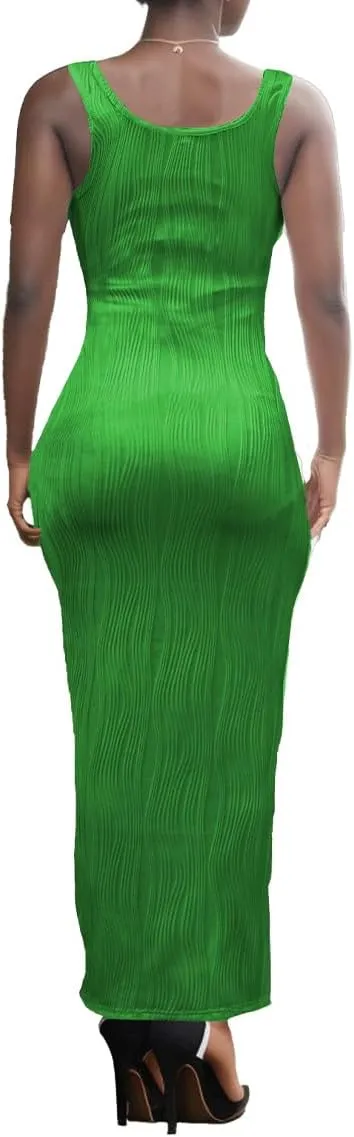 PINSV Women's Scoop Neck Bodycon Maxi Dress Stretchy Sleeveless Summer Tank Dress Sexy Party Club Beach Sundress