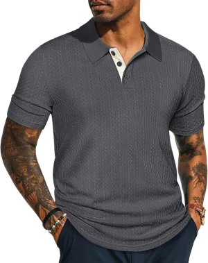 PJ PAUL JONES Mens Polo Shirts Short Sleeve Textured Polo T Shirt Summer Casual Knitted Golf Shirt