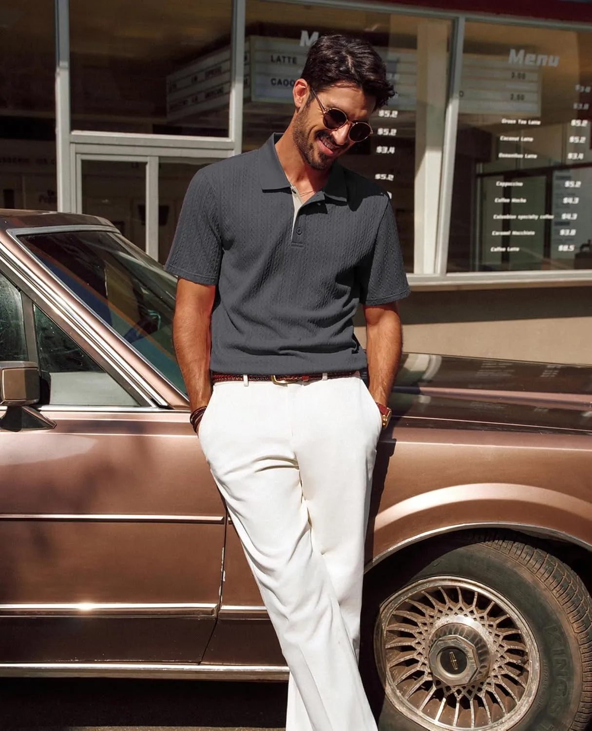 PJ PAUL JONES Mens Polo Shirts Short Sleeve Textured Polo T Shirt Summer Casual Knitted Golf Shirt