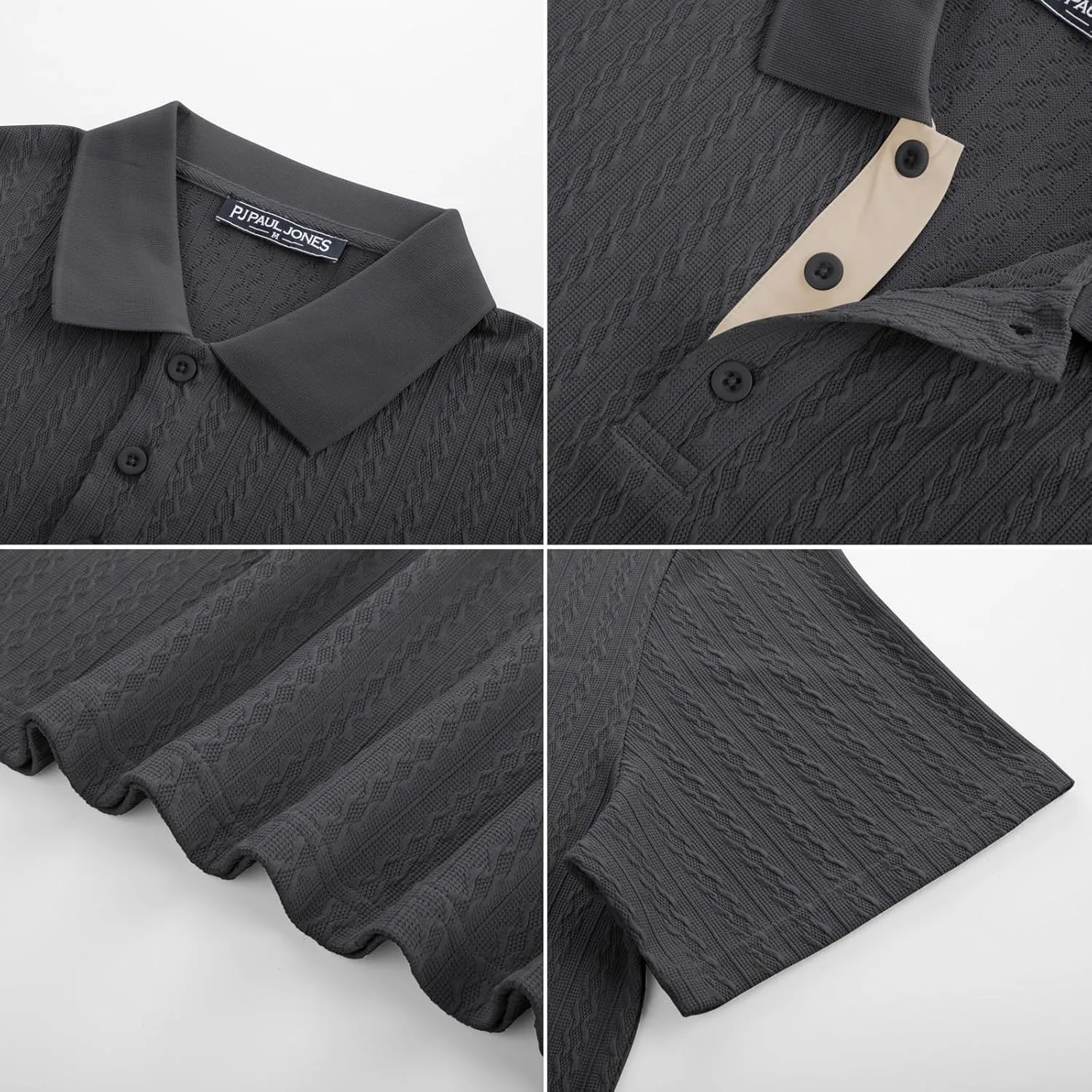 PJ PAUL JONES Mens Polo Shirts Short Sleeve Textured Polo T Shirt Summer Casual Knitted Golf Shirt