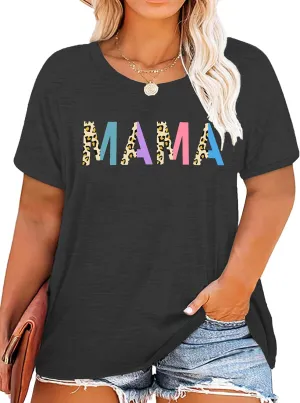 Plus Size Mama Shirt: Women Mama Leopard Print T-Shirt Funny Mom Life Top Mother Short Sleeve Tee