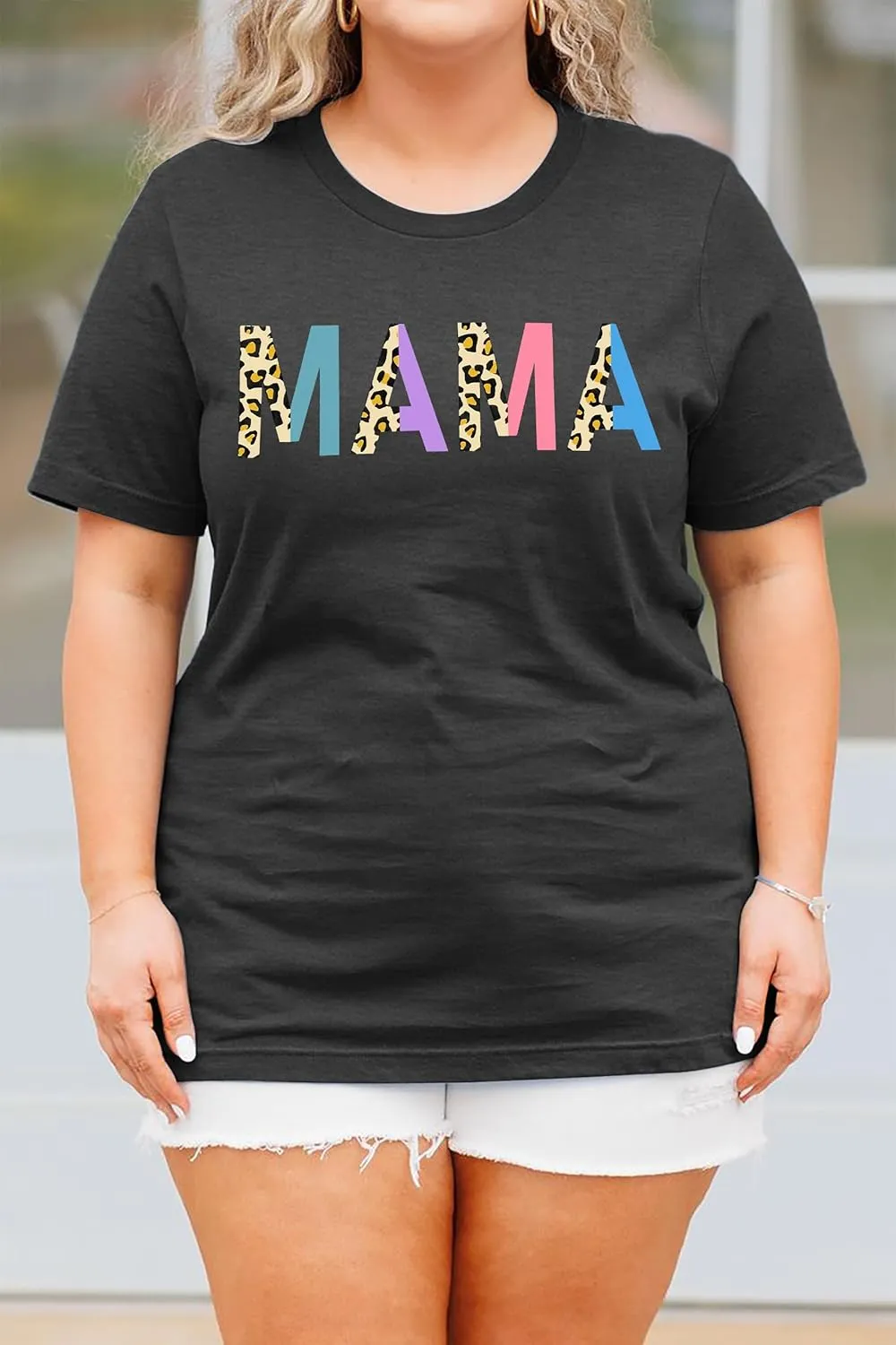Plus Size Mama Shirt: Women Mama Leopard Print T-Shirt Funny Mom Life Top Mother Short Sleeve Tee