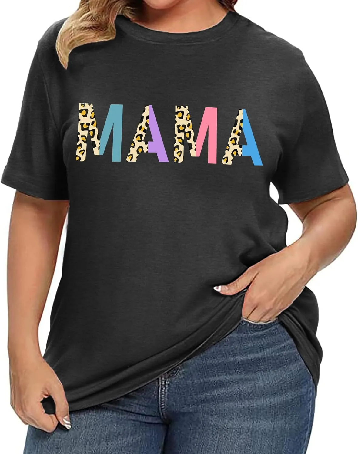 Plus Size Mama Shirt: Women Mama Leopard Print T-Shirt Funny Mom Life Top Mother Short Sleeve Tee