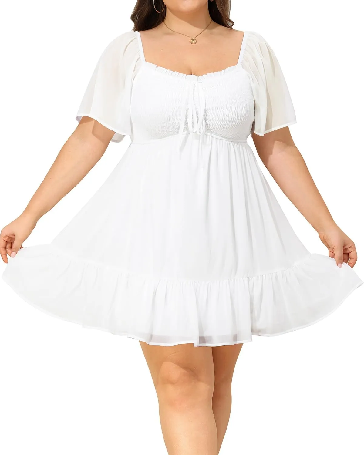 Plus Size Women's Sweetheart Neckline Dress Smocked Short Summer Sundress Chiffon Mini Cute Graduation Dresses