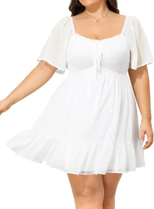 Plus Size Women's Sweetheart Neckline Dress Smocked Short Summer Sundress Chiffon Mini Cute Graduation Dresses