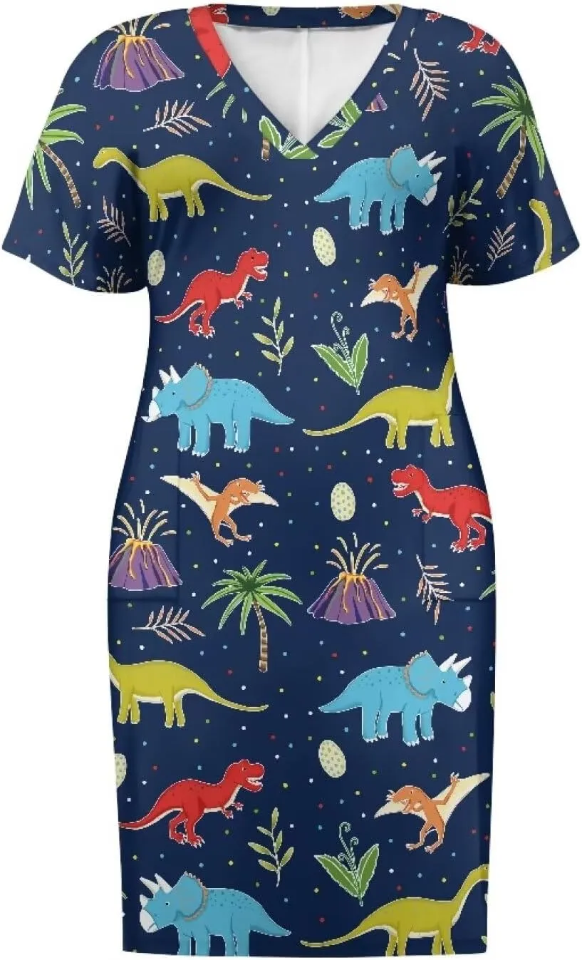 POLERO Plus Size Dress for Women Short Sleeve Midi Dress with Pockets Casual V Neck Tshirt Dresses