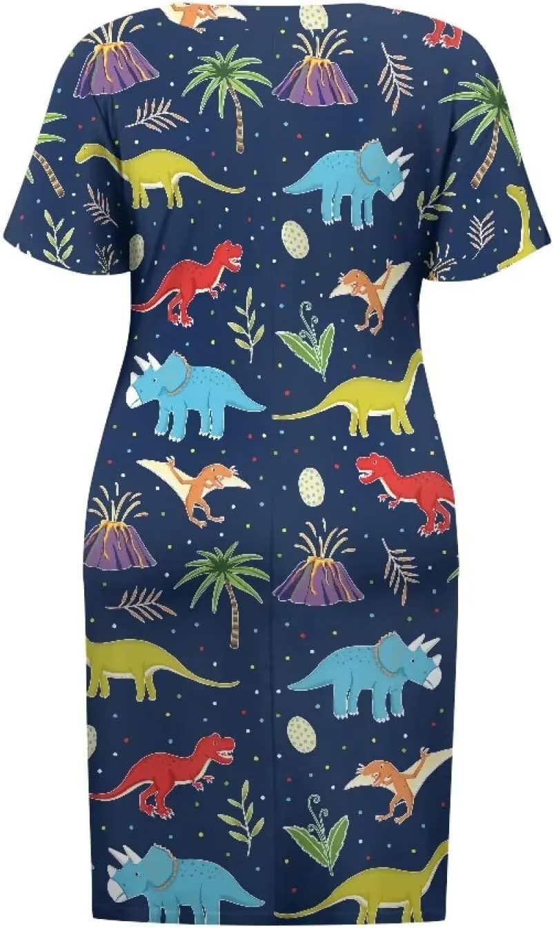 POLERO Plus Size Dress for Women Short Sleeve Midi Dress with Pockets Casual V Neck Tshirt Dresses