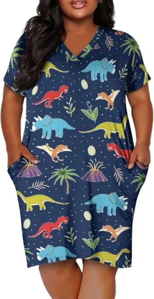 POLERO Plus Size Dress for Women Short Sleeve Midi Dress with Pockets Casual V Neck Tshirt Dresses