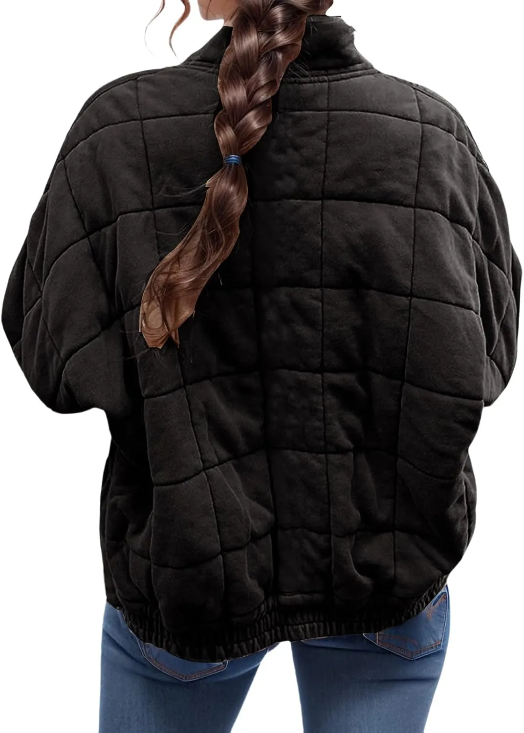 Quilted Jackets for Women Lightweight Puffer Jacket Dolman Long Sleeve Zip Up Padded Jacket Down Winter Coat Outwear