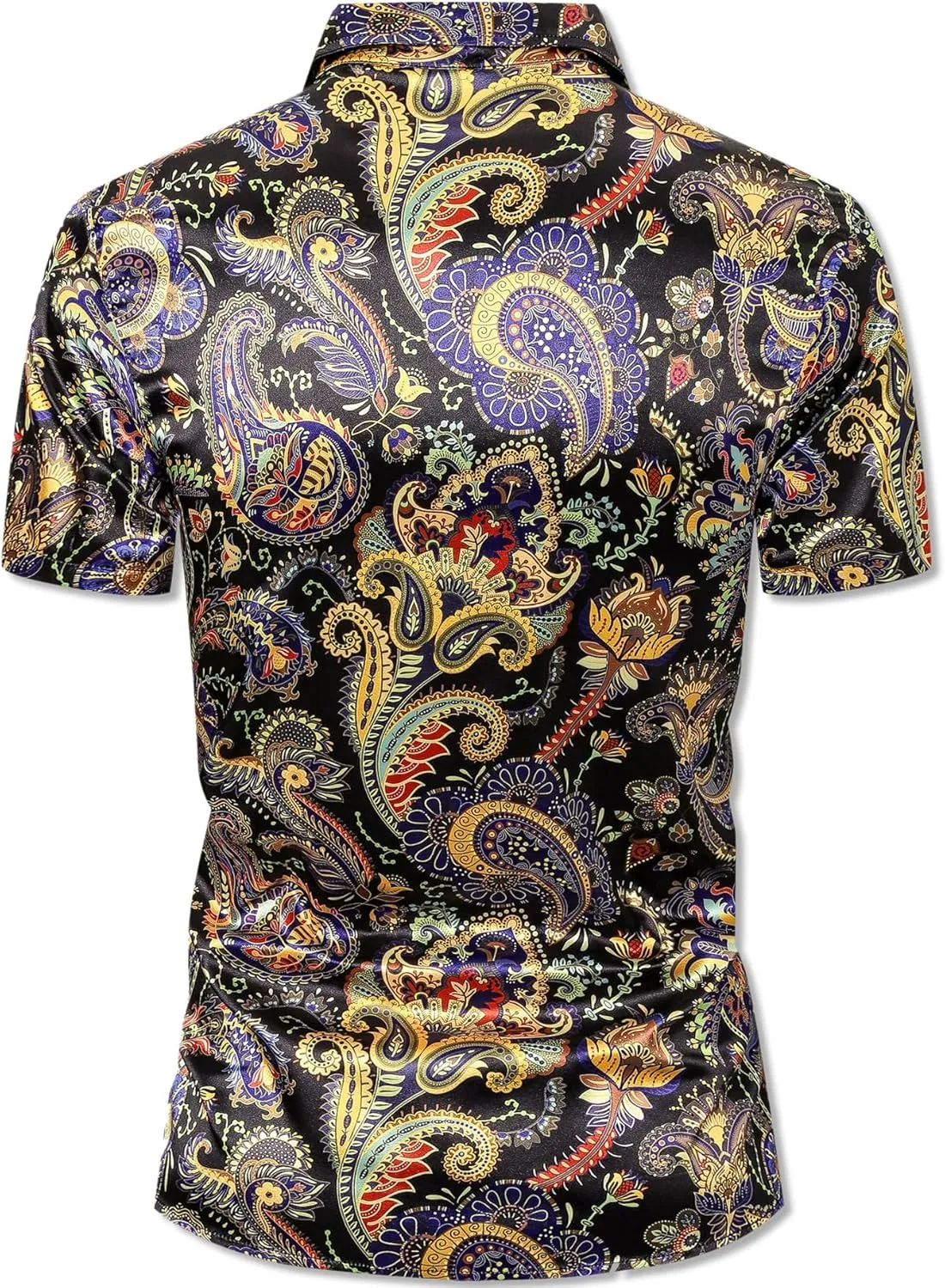 QZH.DUAO Mens 70s Disco Party Shirts Casual Paisley Button Down Shirt Vintage Floral Hawaiian Beach Short Sleeve Shirt