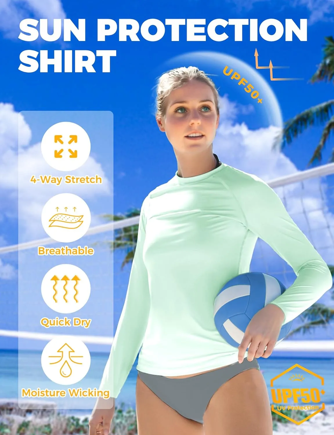 Rash Guard for Women UPF50  Sun Shirt, Long Sleeve UV Protection Shirts Women Quick Dry Workout Shirts Hiking Swimming Tops
