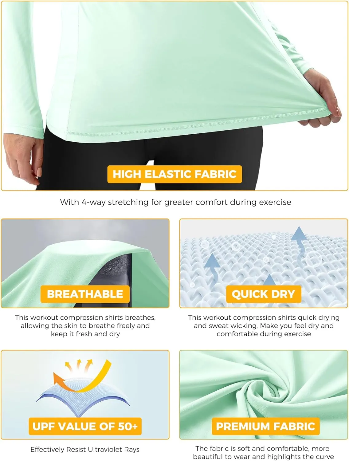 Rash Guard for Women UPF50  Sun Shirt, Long Sleeve UV Protection Shirts Women Quick Dry Workout Shirts Hiking Swimming Tops