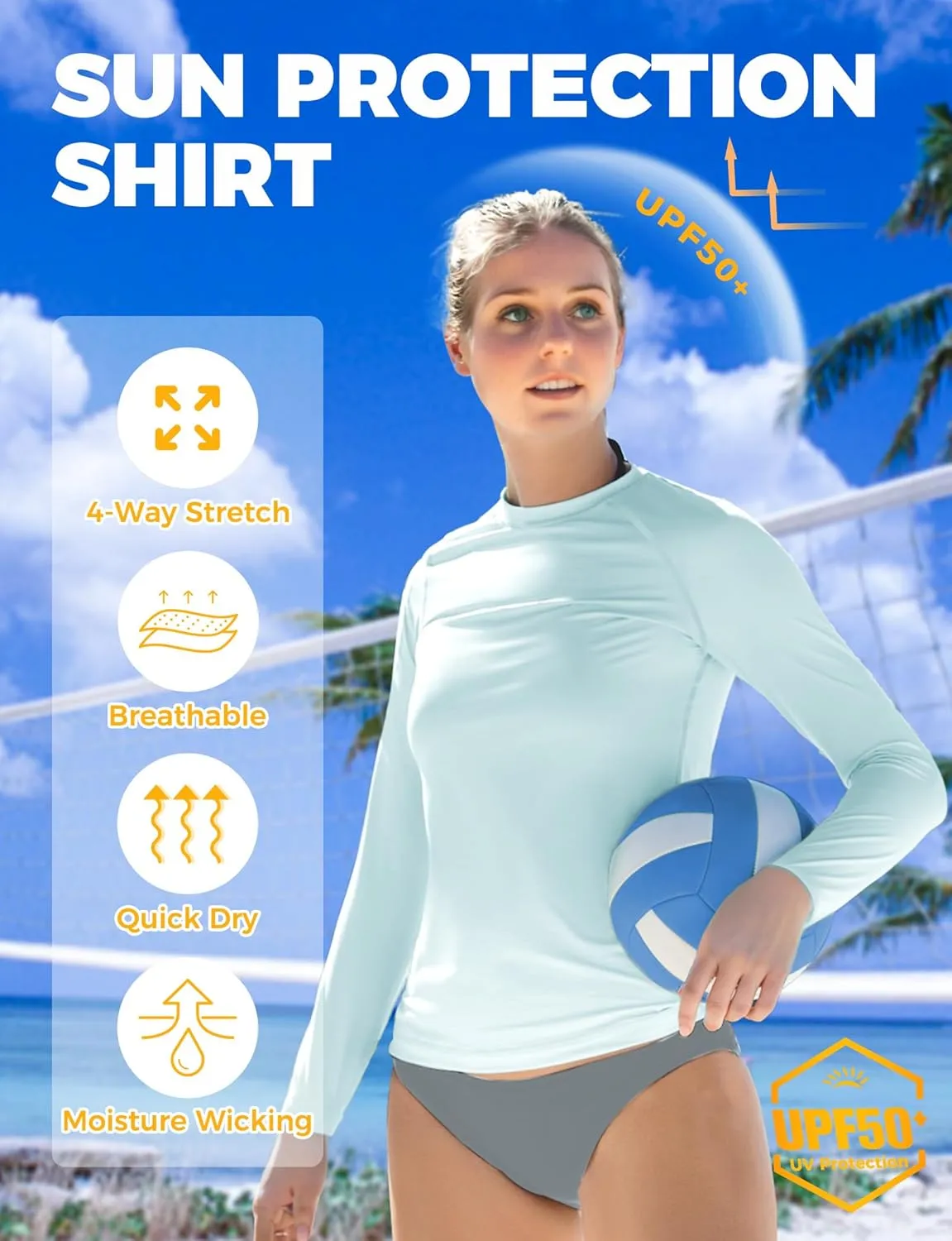 Rash Guard for Women UPF50  Sun Shirt, Long Sleeve UV Protection Shirts Women Quick Dry Workout Shirts Hiking Swimming Tops