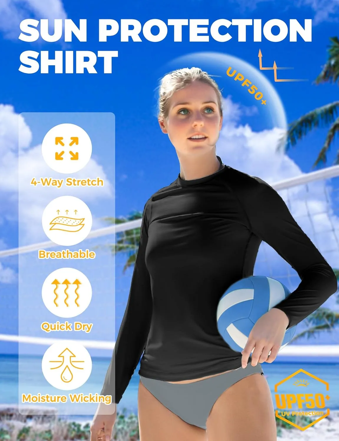 Rash Guard for Women UPF50  Sun Shirt, Long Sleeve UV Protection Shirts Women Quick Dry Workout Shirts Hiking Swimming Tops