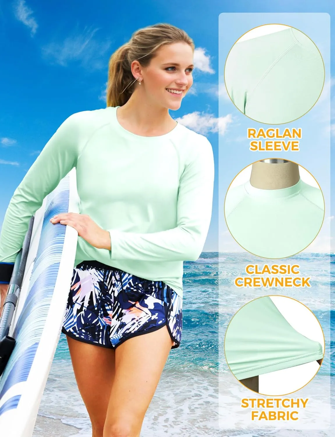 Rash Guard for Women UPF50  Sun Shirt, Long Sleeve UV Protection Shirts Women Quick Dry Workout Shirts Hiking Swimming Tops