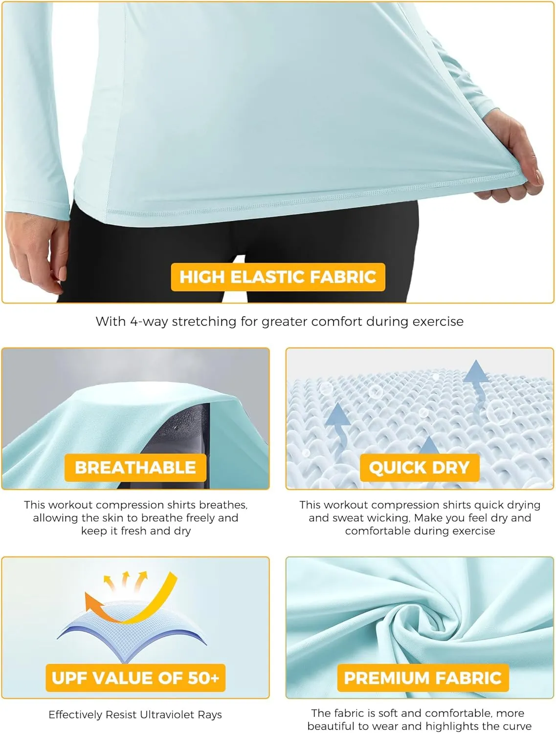 Rash Guard for Women UPF50  Sun Shirt, Long Sleeve UV Protection Shirts Women Quick Dry Workout Shirts Hiking Swimming Tops