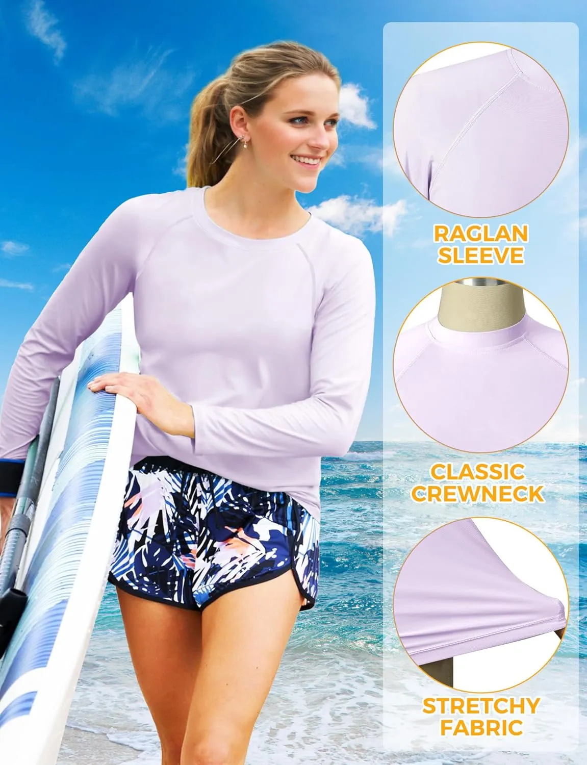 Rash Guard for Women UPF50  Sun Shirt, Long Sleeve UV Protection Shirts Women Quick Dry Workout Shirts Hiking Swimming Tops