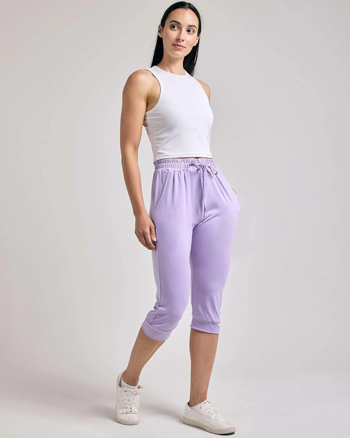 Real Essentials 3-Pack: Women's Ultra Soft Lounge Capri Joggers Sweatpants Athletic Yoga with Pockets(Available in Plus Size)