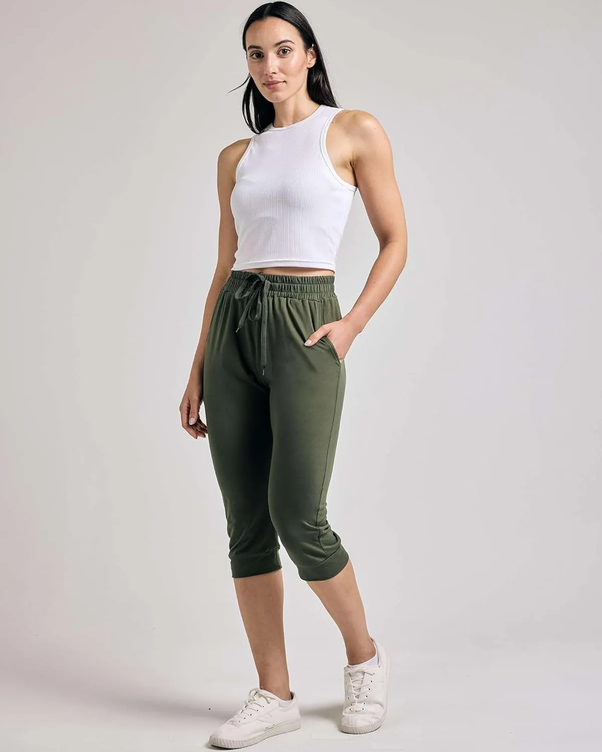 Real Essentials 3-Pack: Women's Ultra Soft Lounge Capri Joggers Sweatpants Athletic Yoga with Pockets(Available in Plus Size)