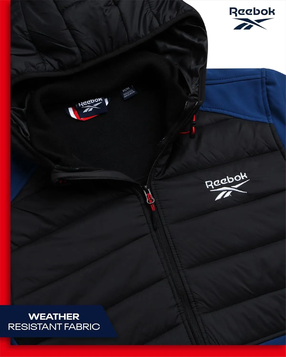 Reebok Men's Softshell Jacket - Lightweight Hooded Weather Resistant Jacket for Men with Nylon Quilted Chest (S-XXL)