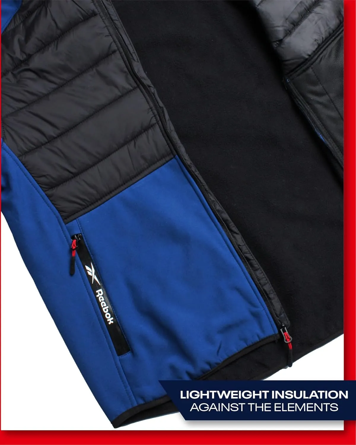 Reebok Men's Softshell Jacket - Lightweight Hooded Weather Resistant Jacket for Men with Nylon Quilted Chest (S-XXL)