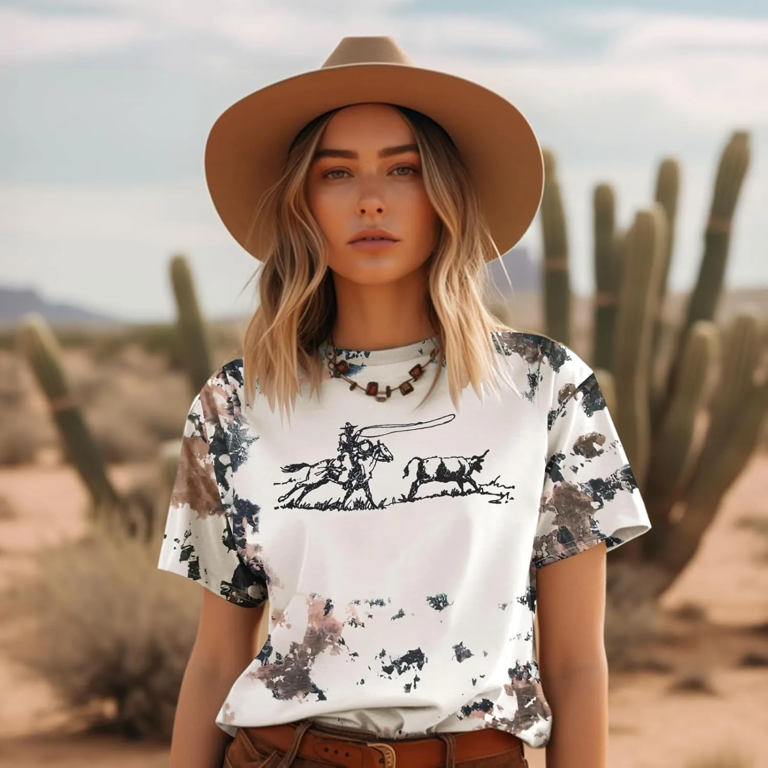 Retro Rodeo Shirt Women Cowgirl Bleached T Shirt Western Cowboy Rodeo Outfit Country Music Tee Short Sleeve Top