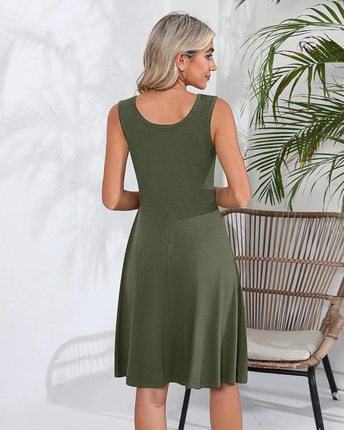 Riyiper 2 Pack Women's Sleeveless V Neck Dress with Pocket Beach Casual Sundress Summer A Line Flared Slim Tank Dress
