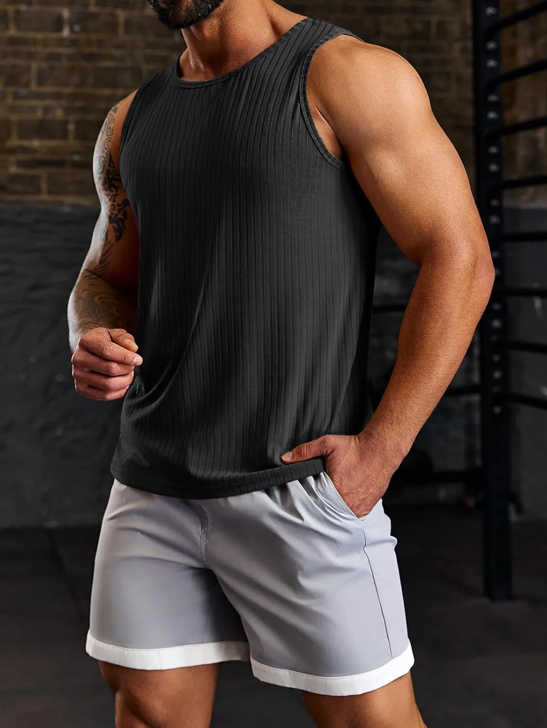 Runcati Men's Ribbed Tank Tops 2 Pack Knit Sleeveless Workout T Shirt Muscle Gym Fitness Tee