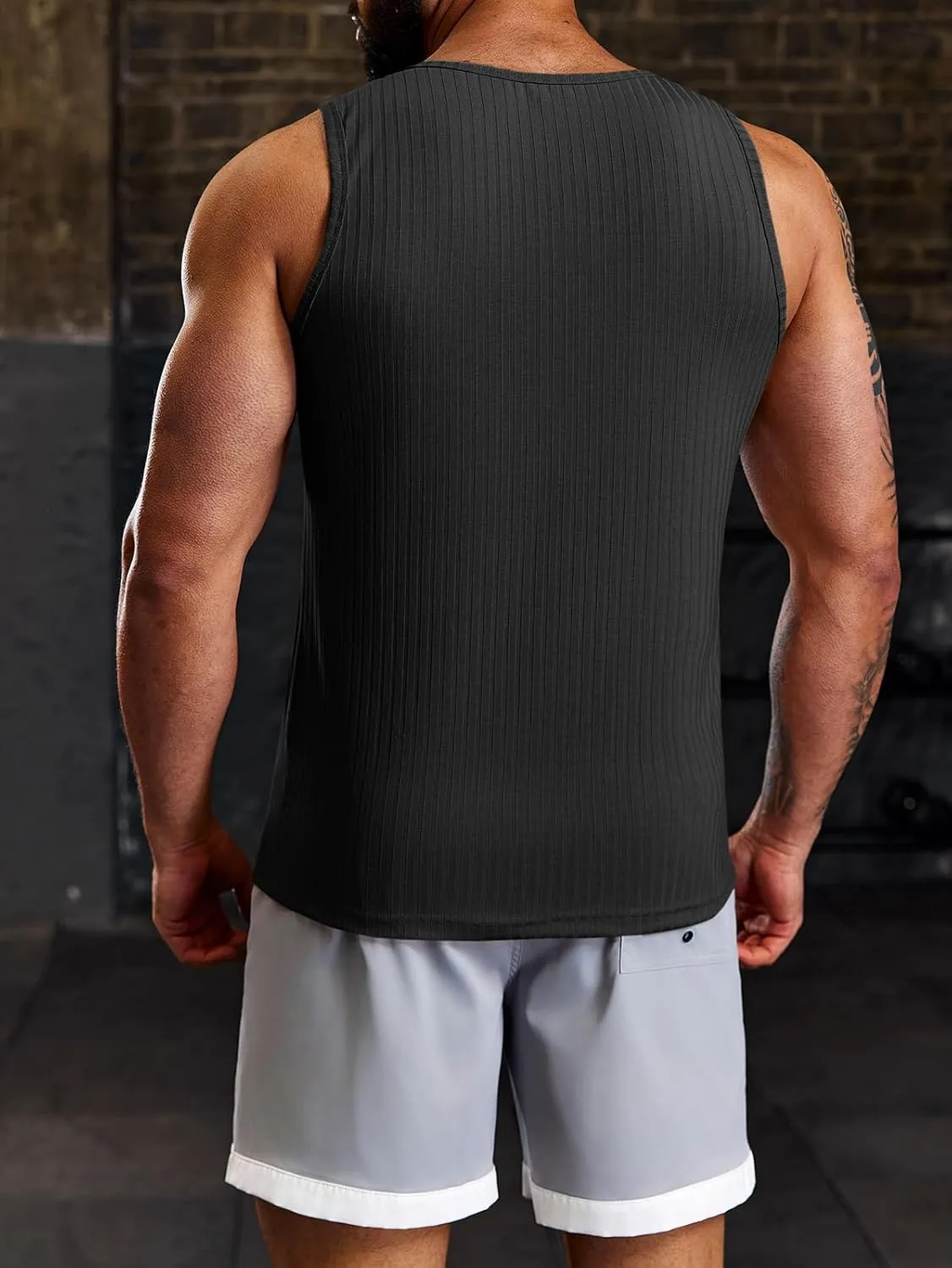 Runcati Men's Ribbed Tank Tops 2 Pack Knit Sleeveless Workout T Shirt Muscle Gym Fitness Tee