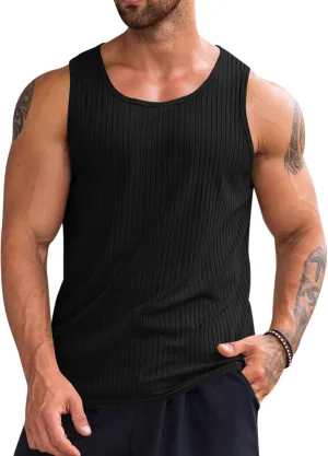Runcati Men's Ribbed Tank Tops 2 Pack Knit Sleeveless Workout T Shirt Muscle Gym Fitness Tee