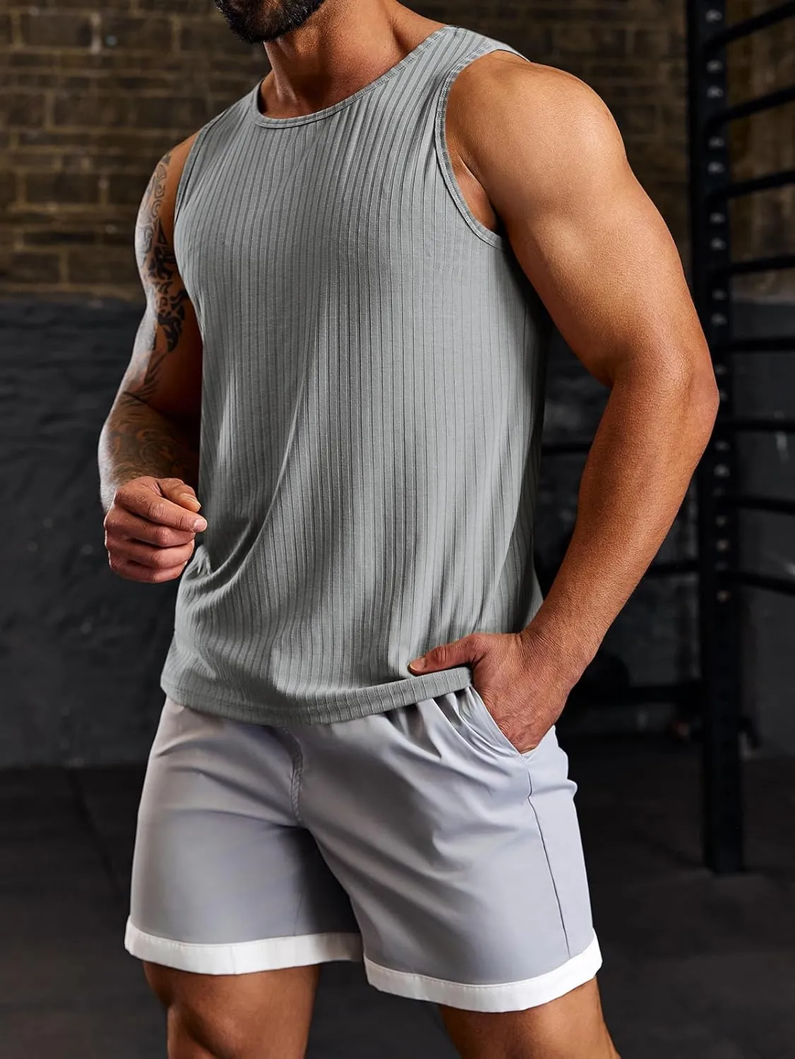 Runcati Men's Ribbed Tank Tops 2 Pack Knit Sleeveless Workout T Shirt Muscle Gym Fitness Tee