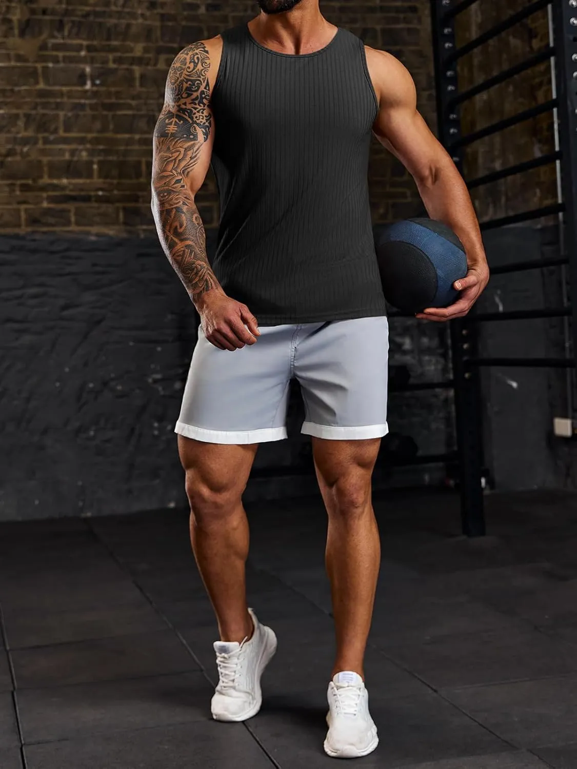Runcati Men's Ribbed Tank Tops 2 Pack Knit Sleeveless Workout T Shirt Muscle Gym Fitness Tee