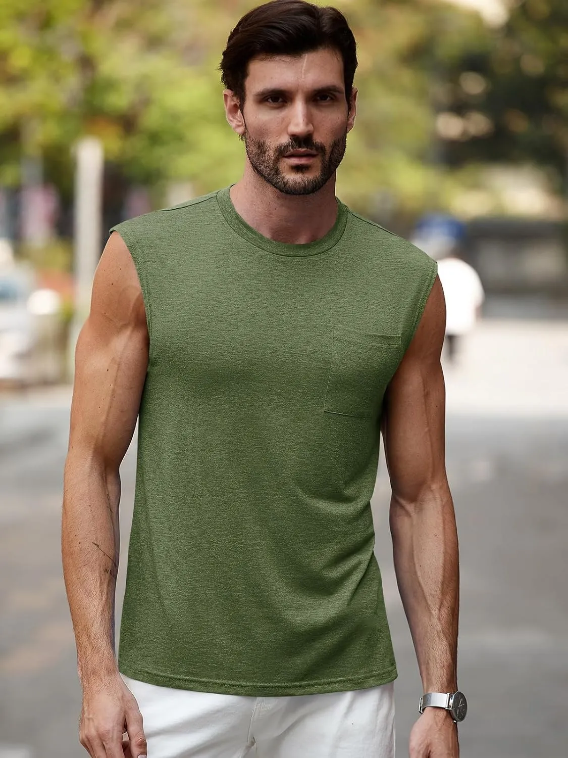 Runcati Mens Sleeveless Tank Tops Workout Cut Off Muscle Shirts Gym Casual Beach Summer Tee with Pocket