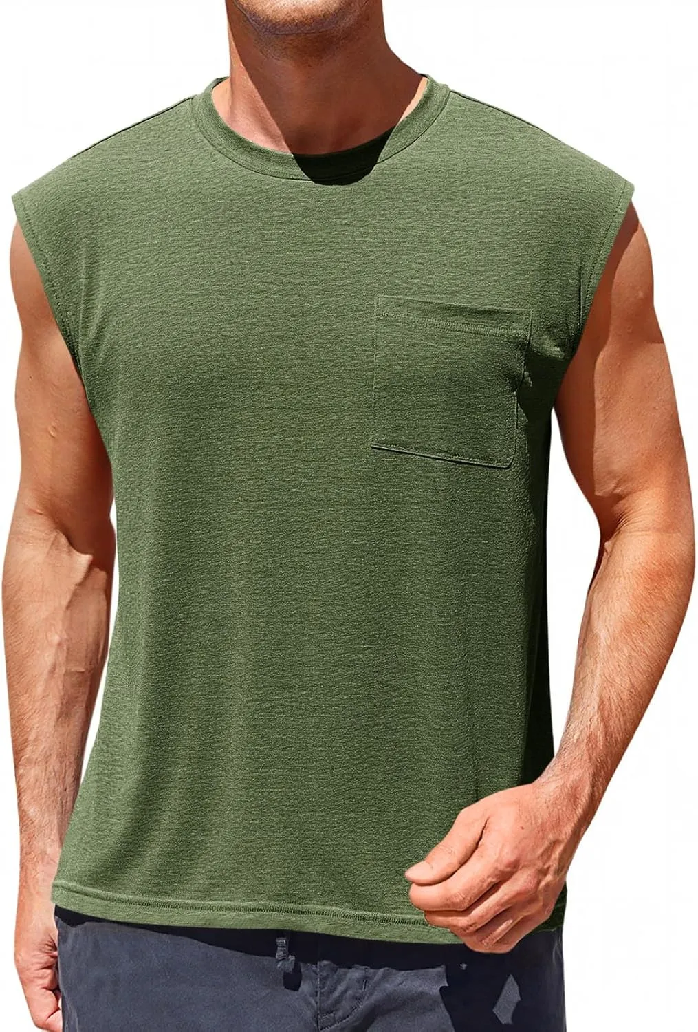 Runcati Mens Sleeveless Tank Tops Workout Cut Off Muscle Shirts Gym Casual Beach Summer Tee with Pocket