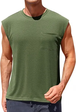 Runcati Mens Sleeveless Tank Tops Workout Cut Off Muscle Shirts Gym Casual Beach Summer Tee with Pocket