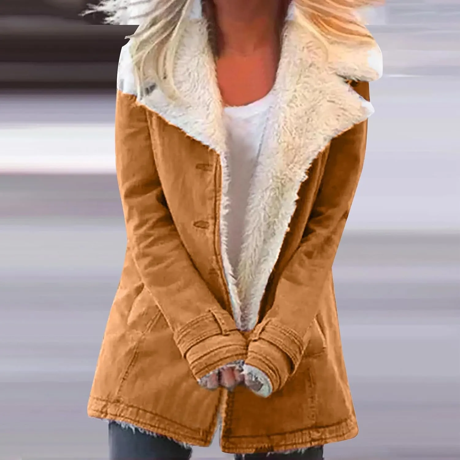 SACFOF Womens Winter Warm Jean Jacket Lapel Stand Collar Fleece Lined Sherpa Denim Coats Thicker Sherpa Outerwear