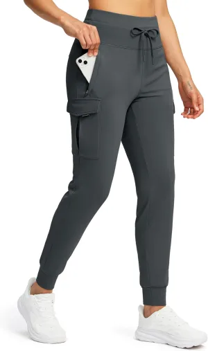 SANTINY Women Fleece Lined Cargo Joggers High Waisted Winter Warm Waterproof Hiking Pants with Zipper Pockets