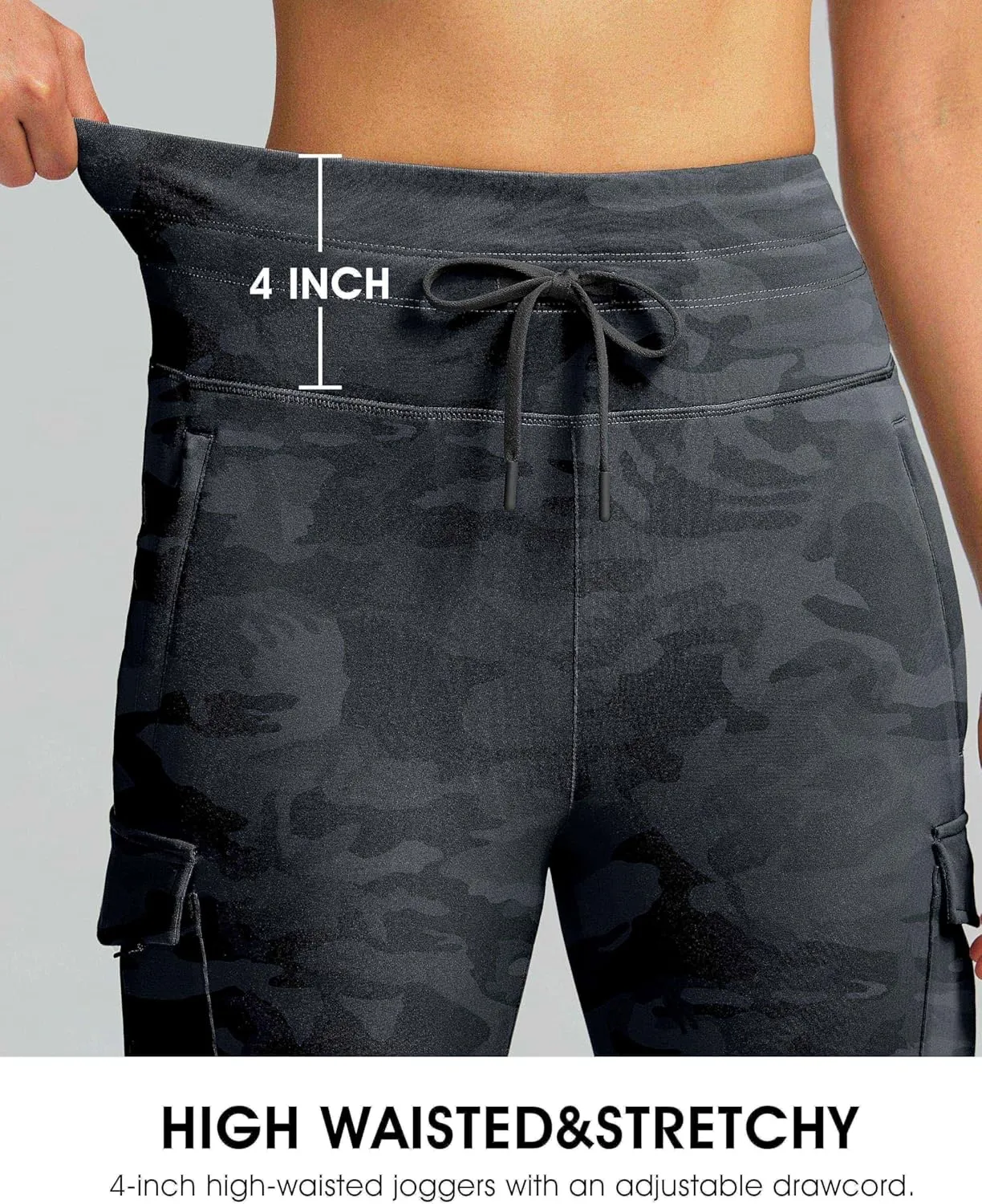 SANTINY Women Fleece Lined Cargo Joggers High Waisted Winter Warm Waterproof Hiking Pants with Zipper Pockets