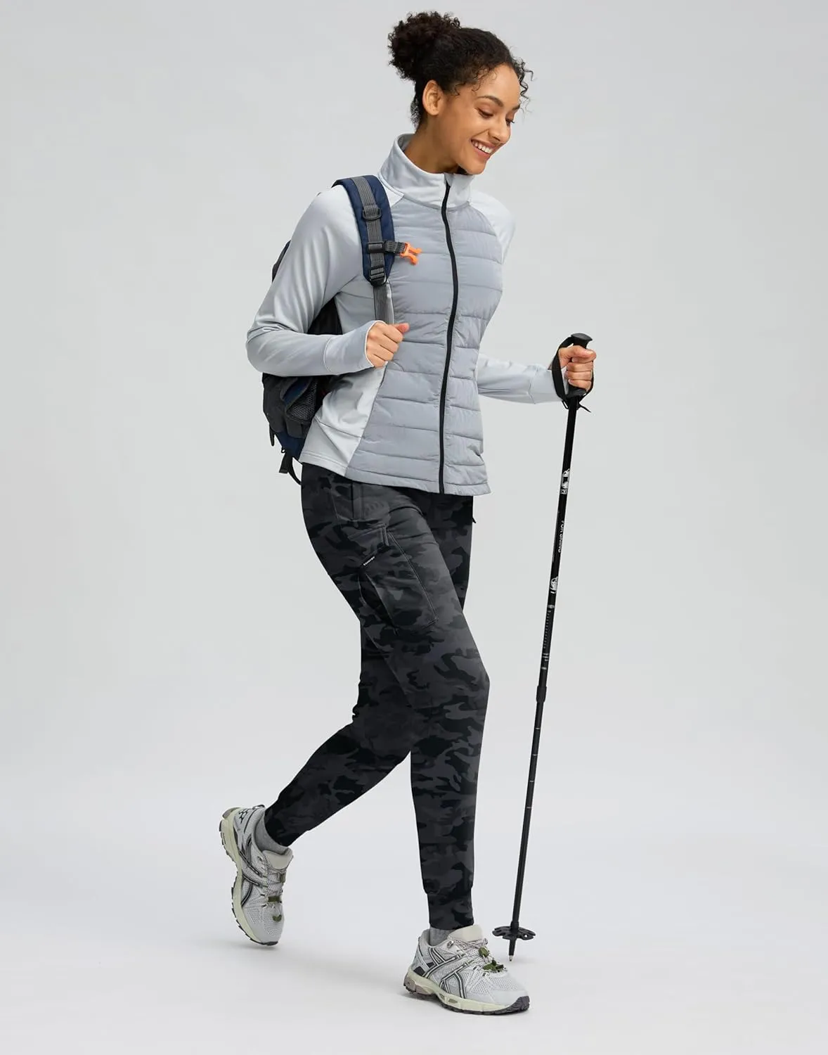 SANTINY Women Fleece Lined Cargo Joggers High Waisted Winter Warm Waterproof Hiking Pants with Zipper Pockets